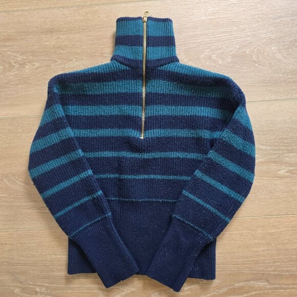 Trina Turk Striped Misty Half-Zip Pullover Sweater Sz Sm Navy - Picture 3 of 6